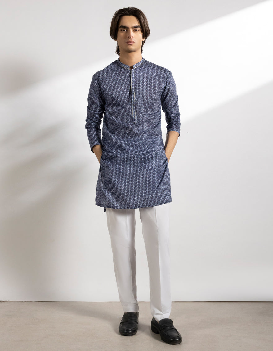 Cotton Blue Kurta - J. Junaid Jamshed