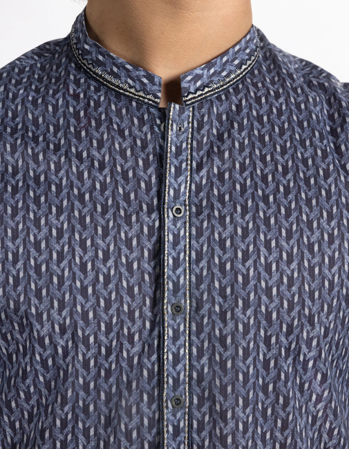 Cotton Blue Kurta - J. Junaid Jamshed