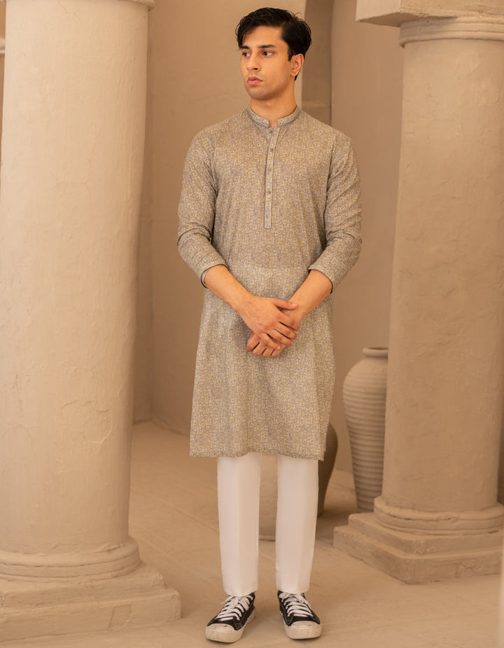 Cotton Grey Kurta - J. Junaid Jamshed