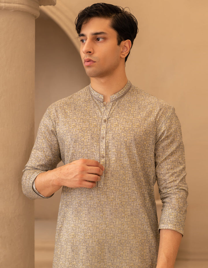 Cotton Grey Kurta - J. Junaid Jamshed