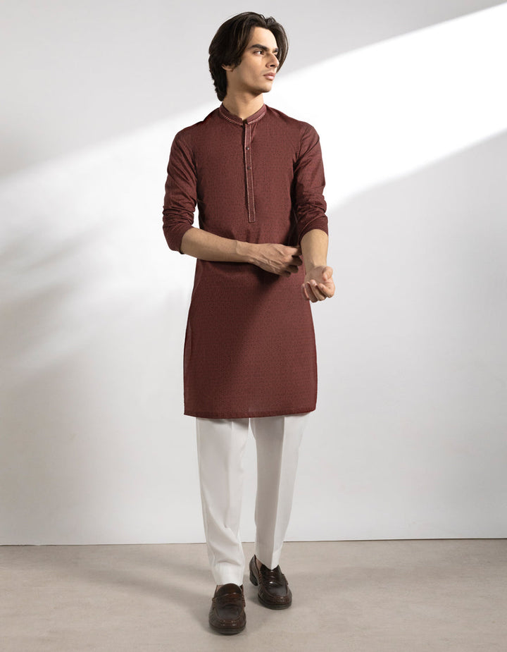 Cotton Maroon Kurta - J. Junaid Jamshed