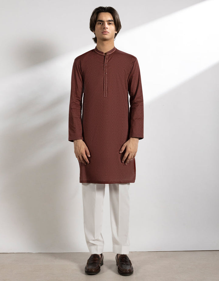 Cotton Maroon Kurta - J. Junaid Jamshed