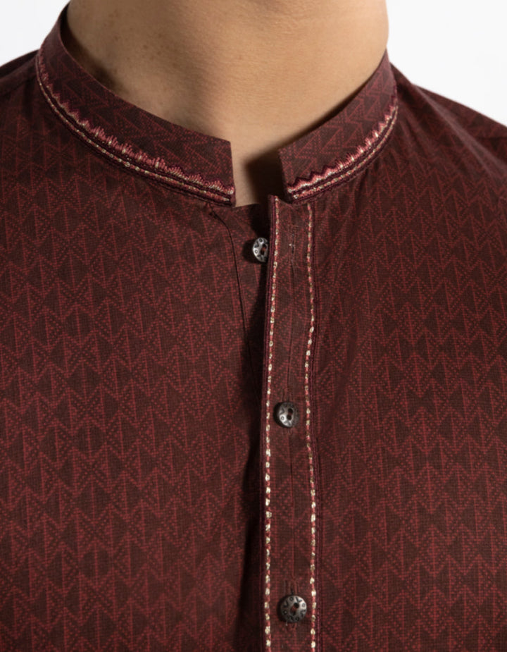 Cotton Maroon Kurta - J. Junaid Jamshed