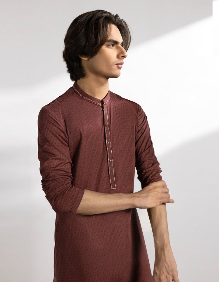 Cotton Maroon Kurta - J. Junaid Jamshed