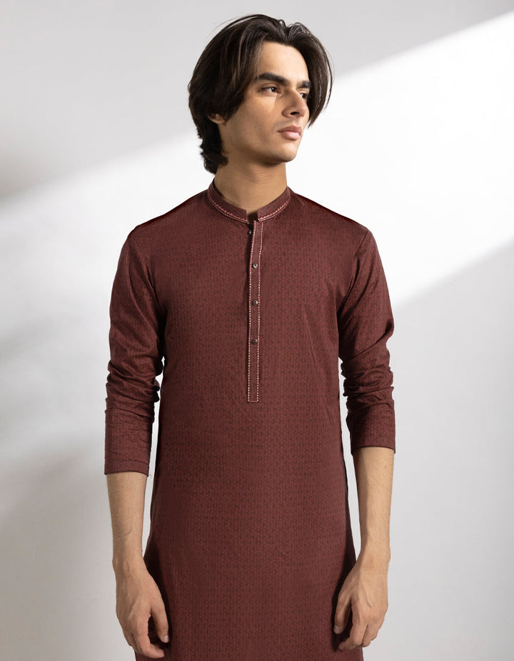 Cotton Maroon Kurta - J. Junaid Jamshed