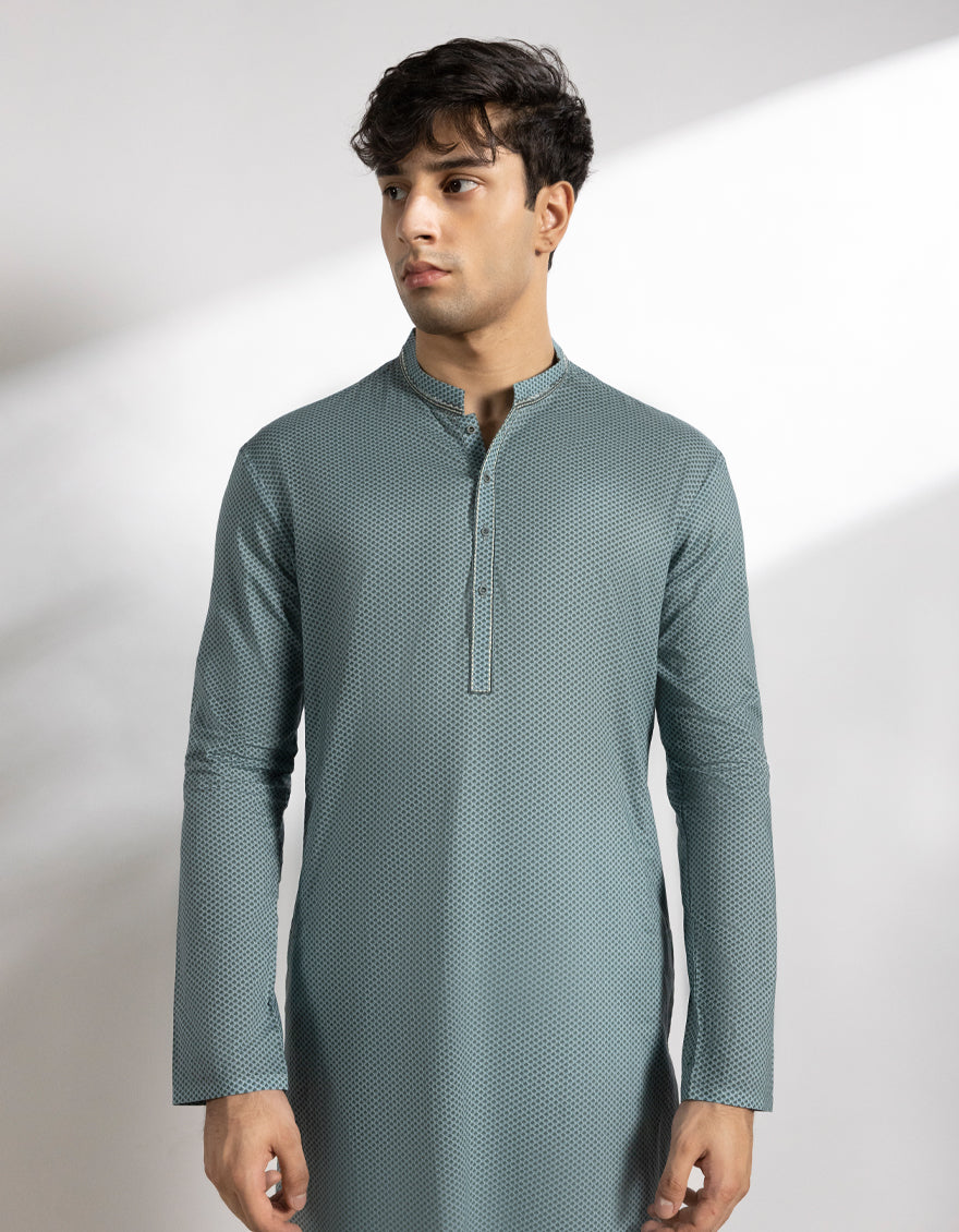 Cotton Light Blue Kurta - J. Junaid Jamshed