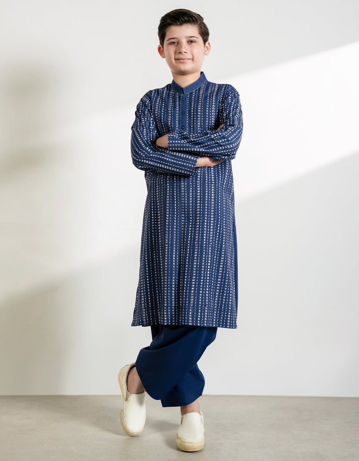 Blended Denim Blue Kurta Trouser - J. Junaid Jamshed