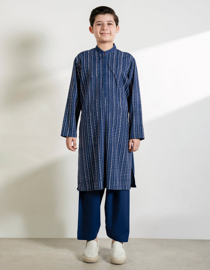 Blended Denim Blue Kurta Trouser - J. Junaid Jamshed