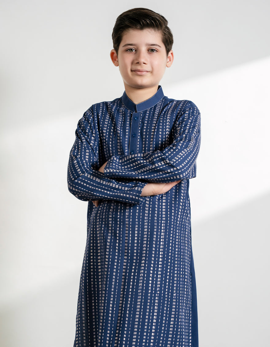 Blended Denim Blue Kurta Trouser - J. Junaid Jamshed