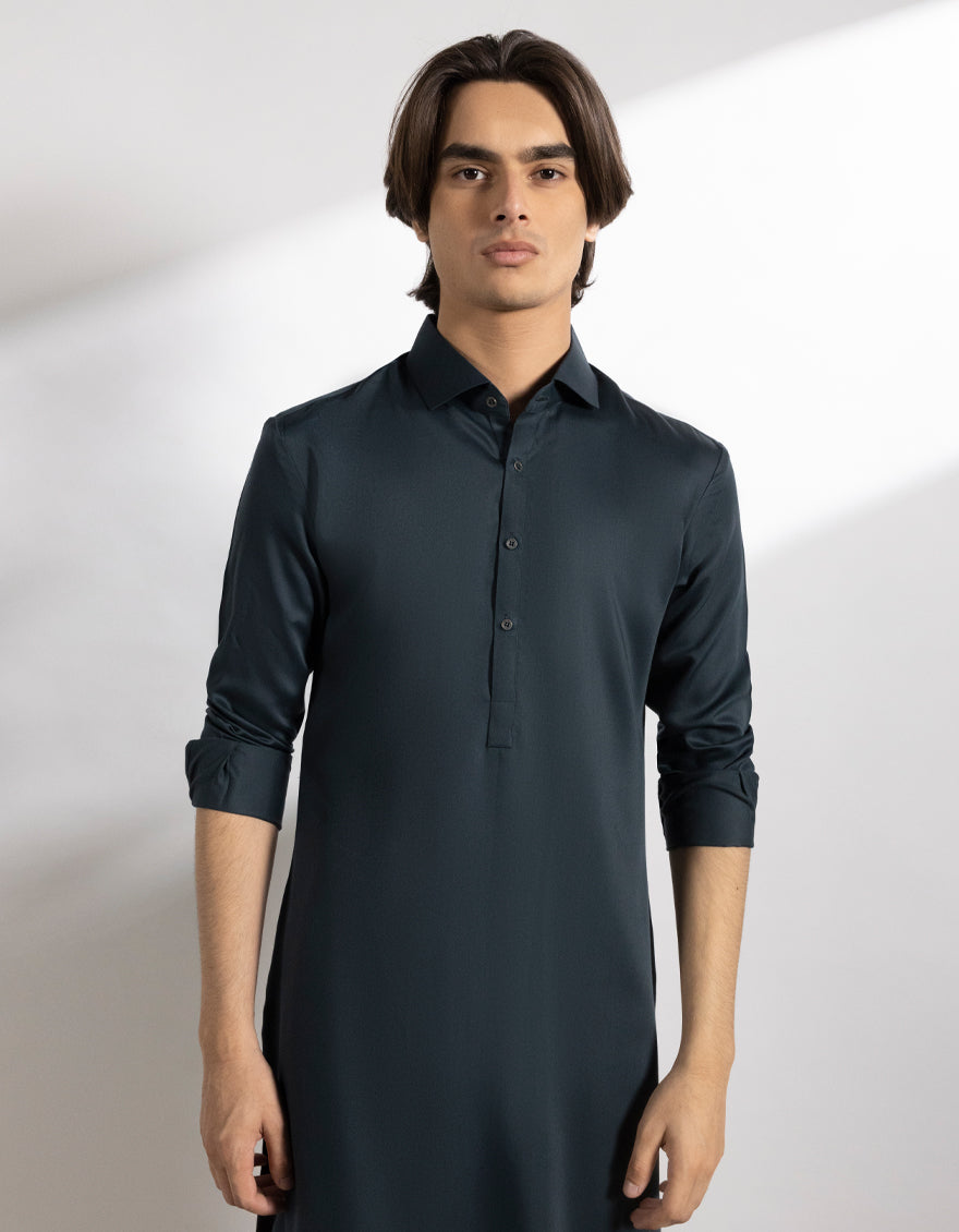 Blended Dark Green Shalwar Kameez - J. Junaid Jamshed