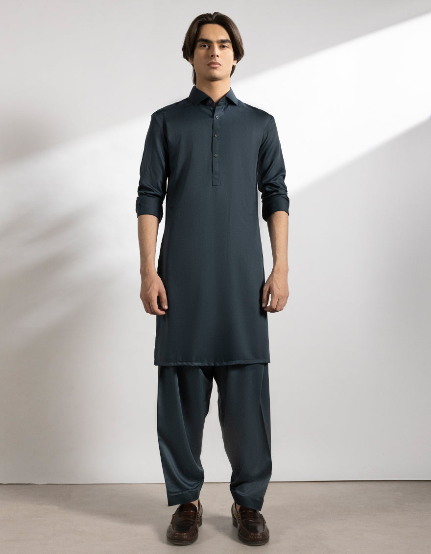 Blended Dark Green Shalwar Kameez - J. Junaid Jamshed