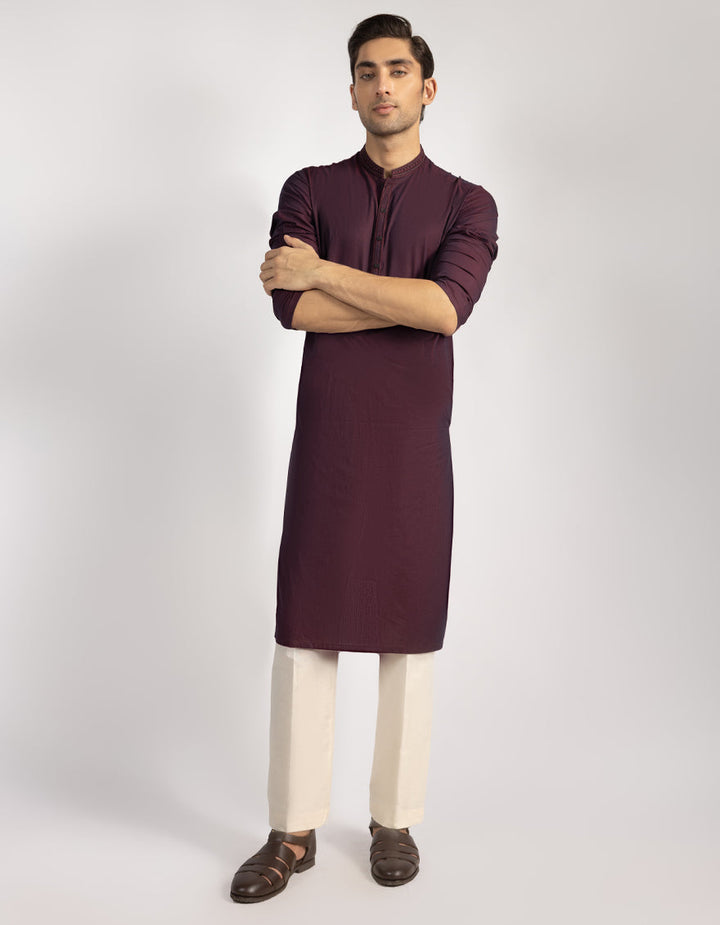 Cotton Maroon Kurta - J. Junaid Jamshed