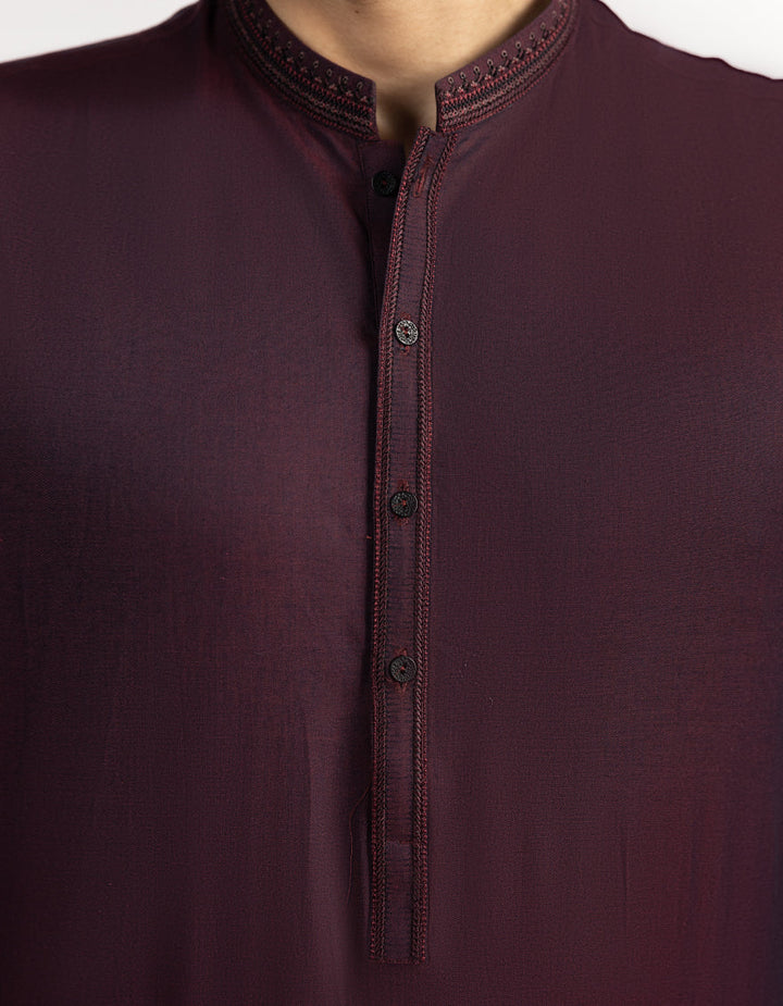 Cotton Maroon Kurta - J. Junaid Jamshed
