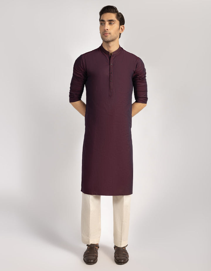 Cotton Maroon Kurta - J. Junaid Jamshed