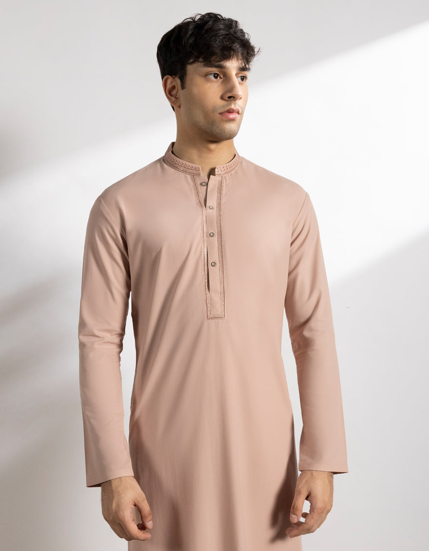 Blended Tea Pink Kurta - J. Junaid Jamshed
