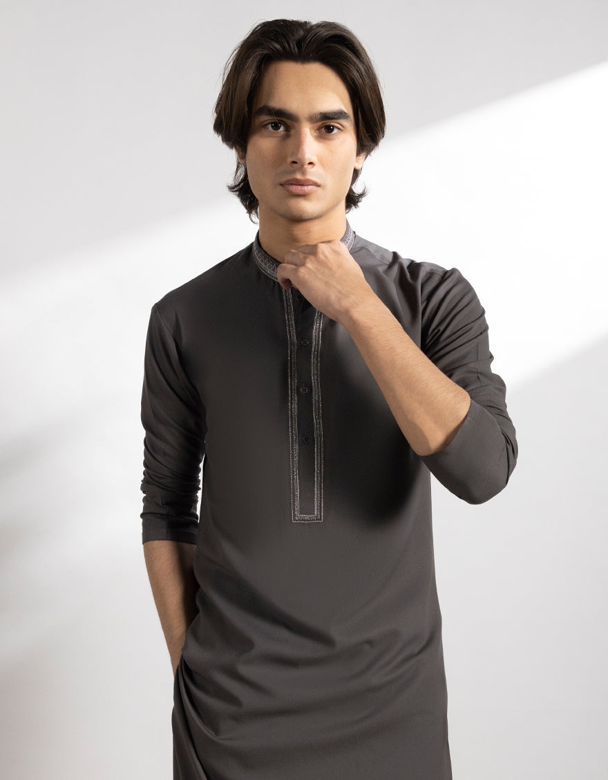 Blended Grey Kurta - J. Junaid Jamshed