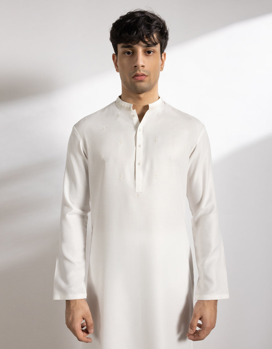Blended Off White Kurta - J. Junaid Jamshed
