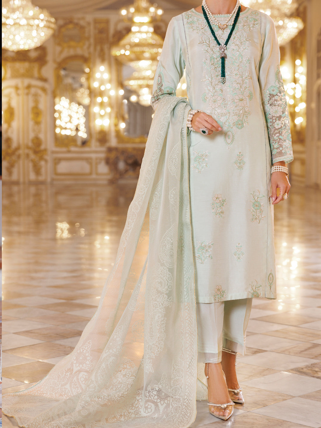 Sheesha Silk Light Green Stitched Suit - Almirah