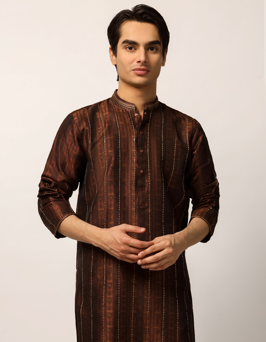 Polyester Rust Special Kurta - J. Junaid Jamshed
