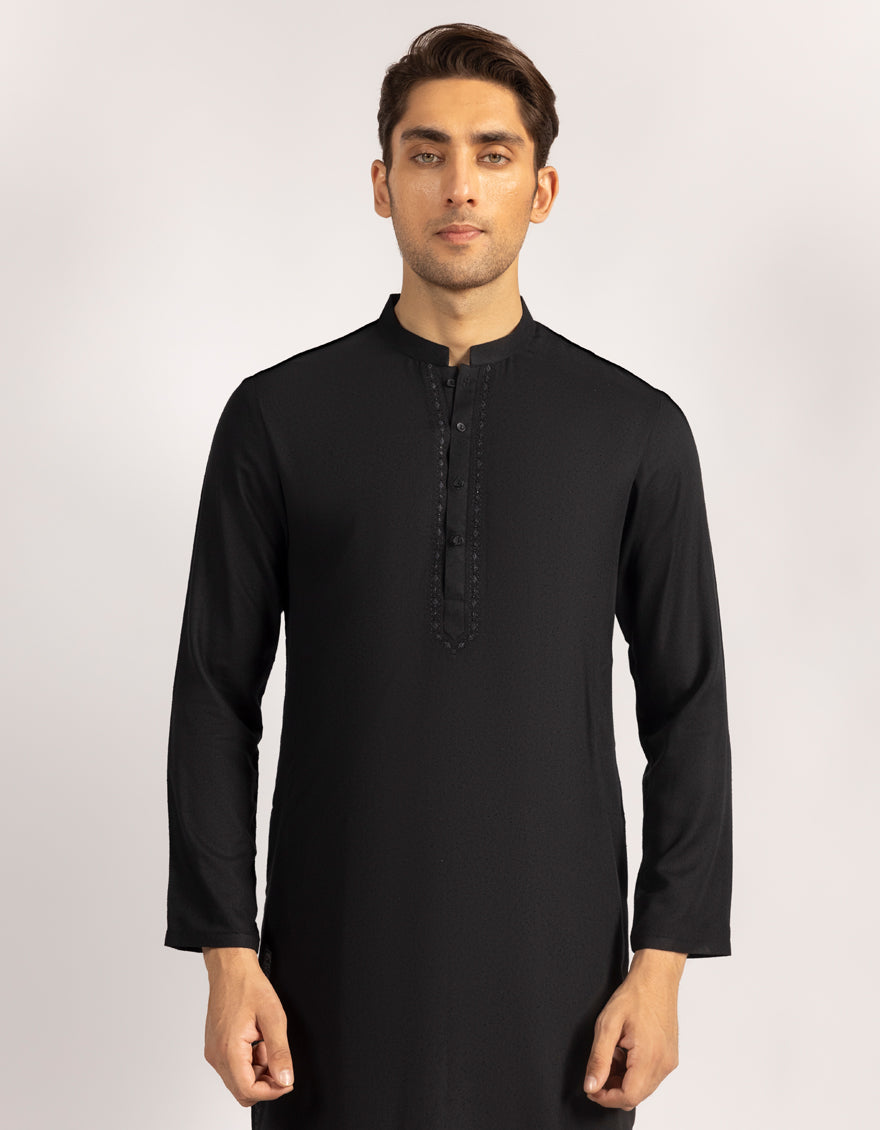 Blended Black Kurta - J. Junaid Jamshed