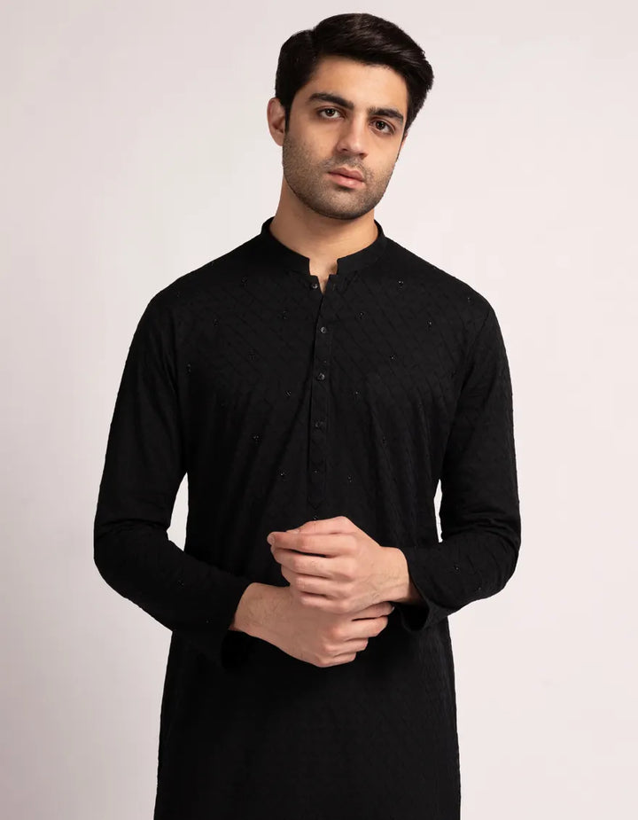 Cotton Black Kurta - J. Junaid Jamshed