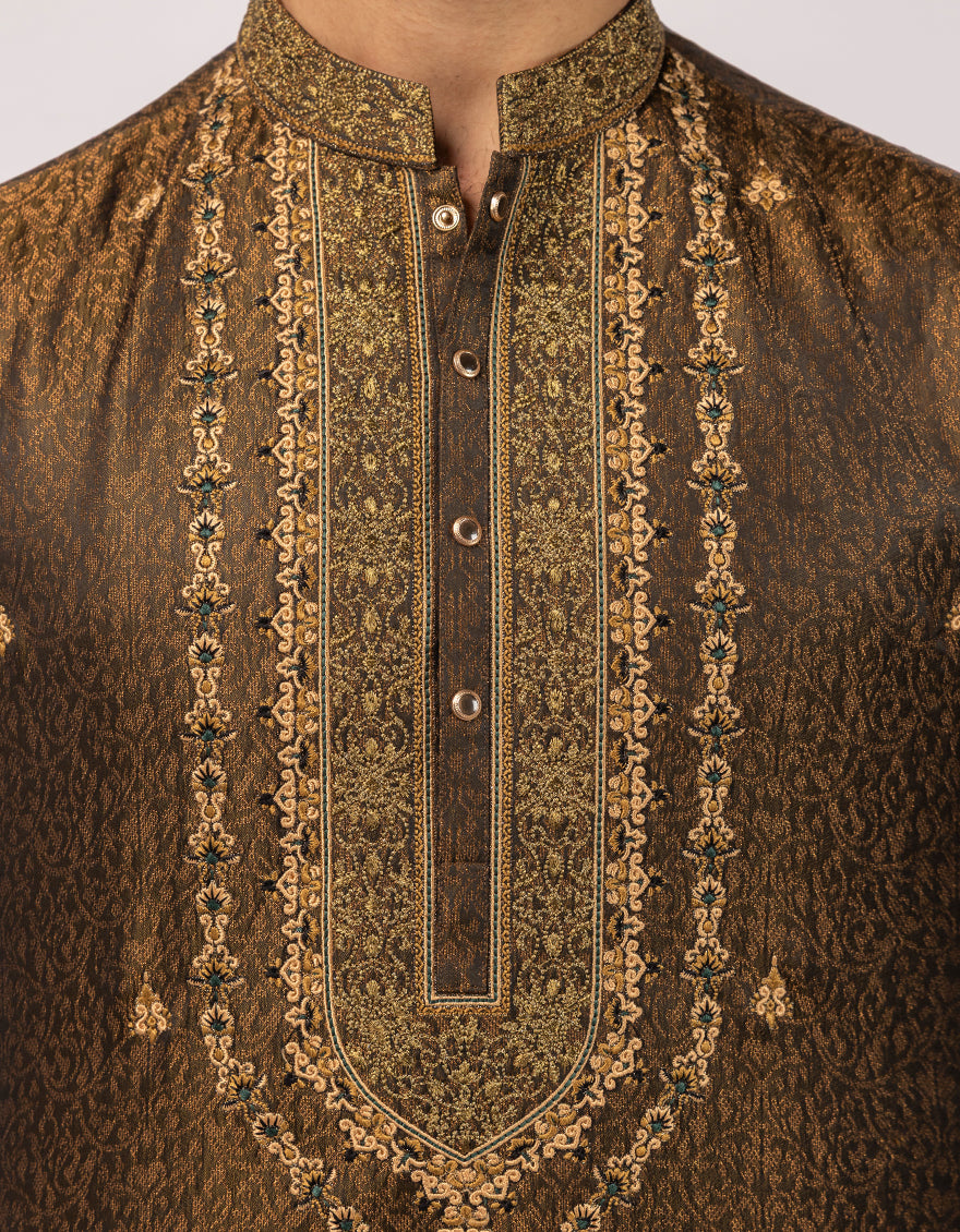 Blended Golden Green Special Kurta - J. Junaid Jamshed