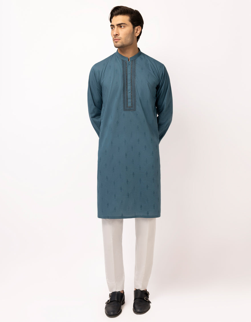 Cotton Turquoise Kurta - J. Junaid Jamshed