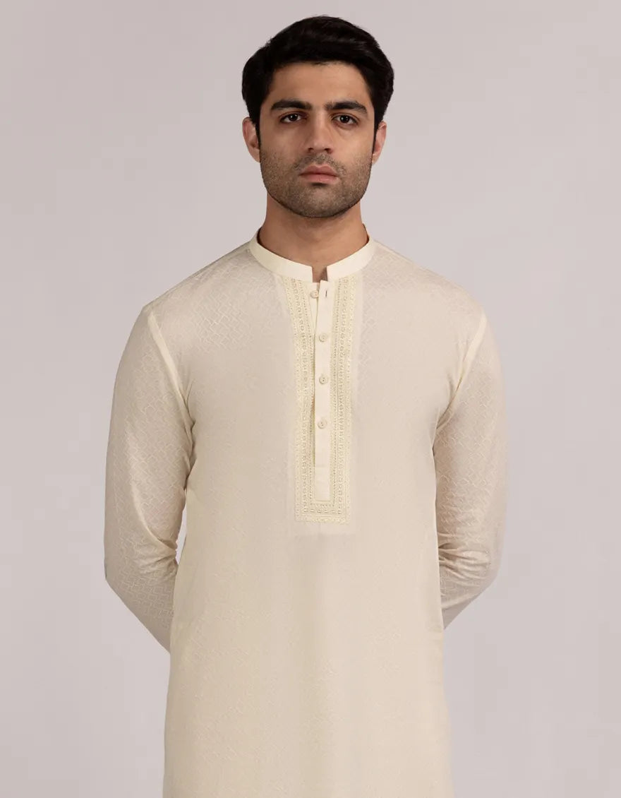 Cotton Cream Kurta - J. Junaid Jamshed