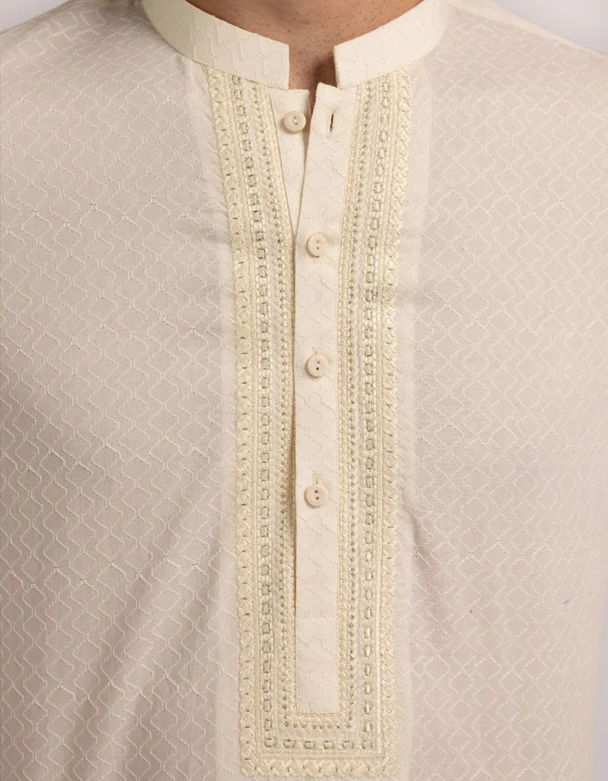 Cotton Cream Kurta - J. Junaid Jamshed