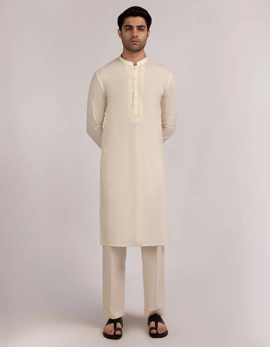 Cotton Cream Kurta - J. Junaid Jamshed