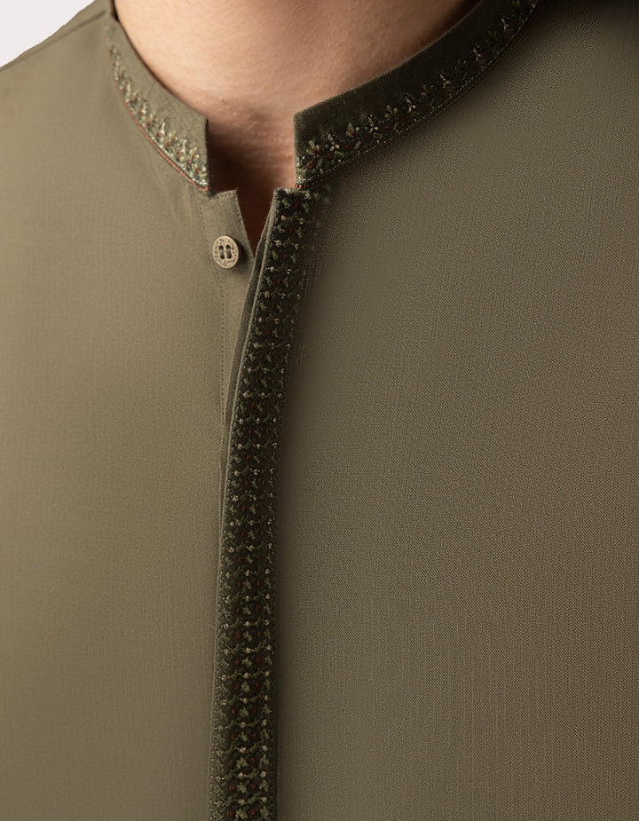 Blended Mehndi Shalwar Kameez - J. Junaid Jamshed