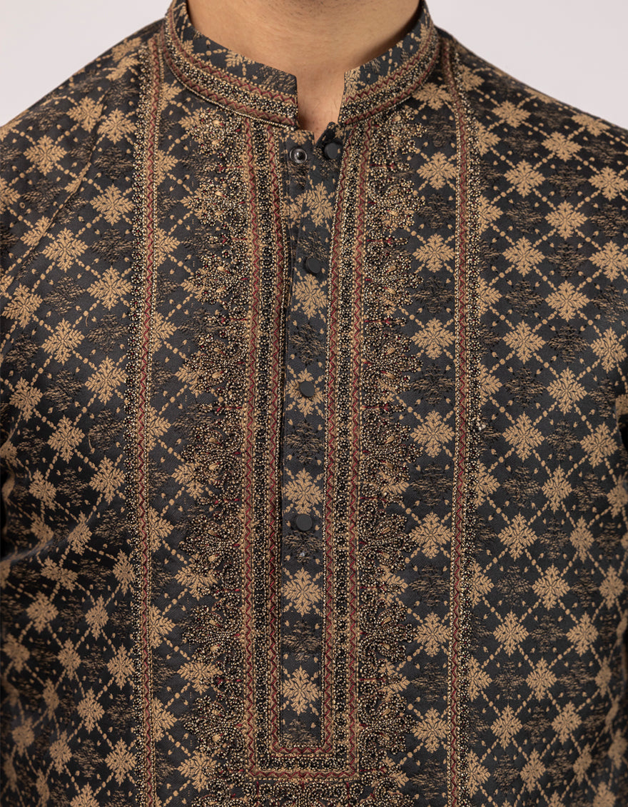 Polyester Black Special Kurta - J. Junaid Jamshed