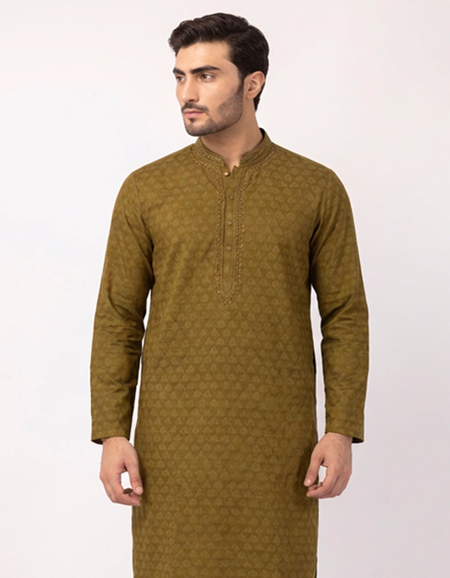 Polyester Mustard Special Kurta - J. Junaid Jamshed
