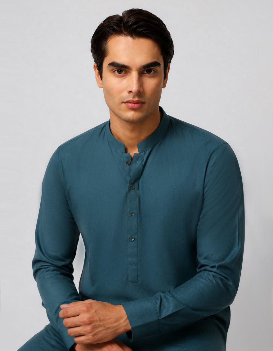 Blended Teal Kurta Trouser - J. Junaid Jamshed