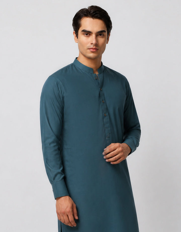Blended Teal Kurta Trouser - J. Junaid Jamshed