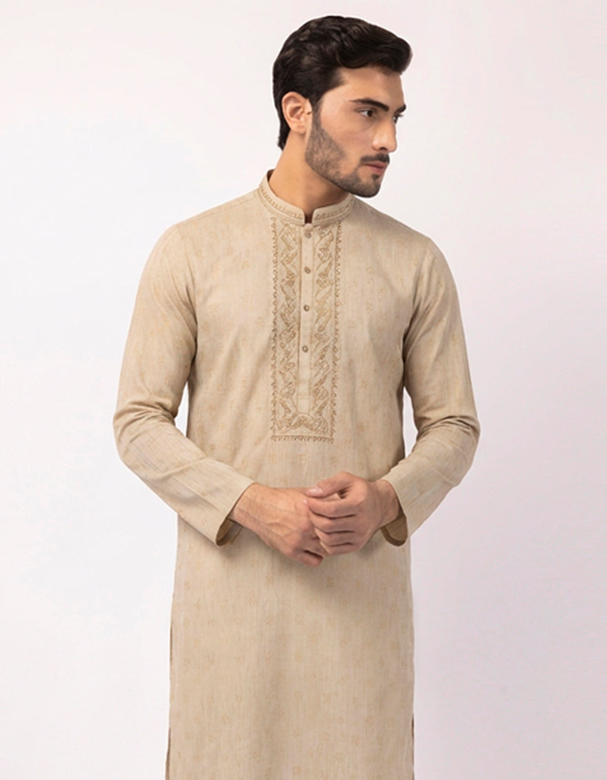 Polyester Dull Gold Special Kurta - J. Junaid Jamshed