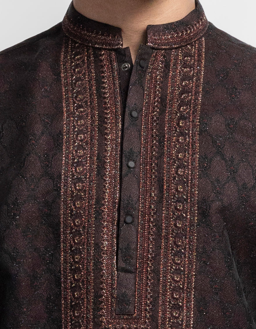 Polyester Maroon Special Kurta - J. Junaid Jamshed