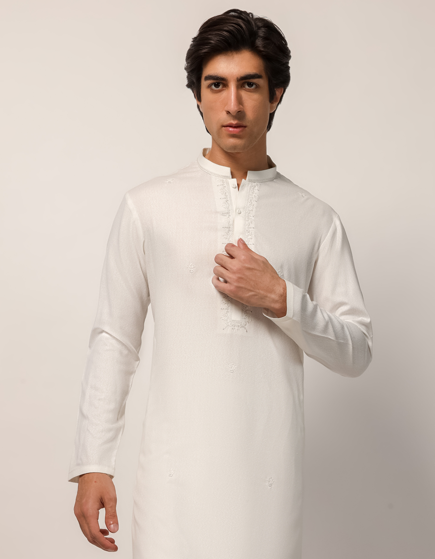Blended White Shalwar Kameez - J. Junaid Jamshed