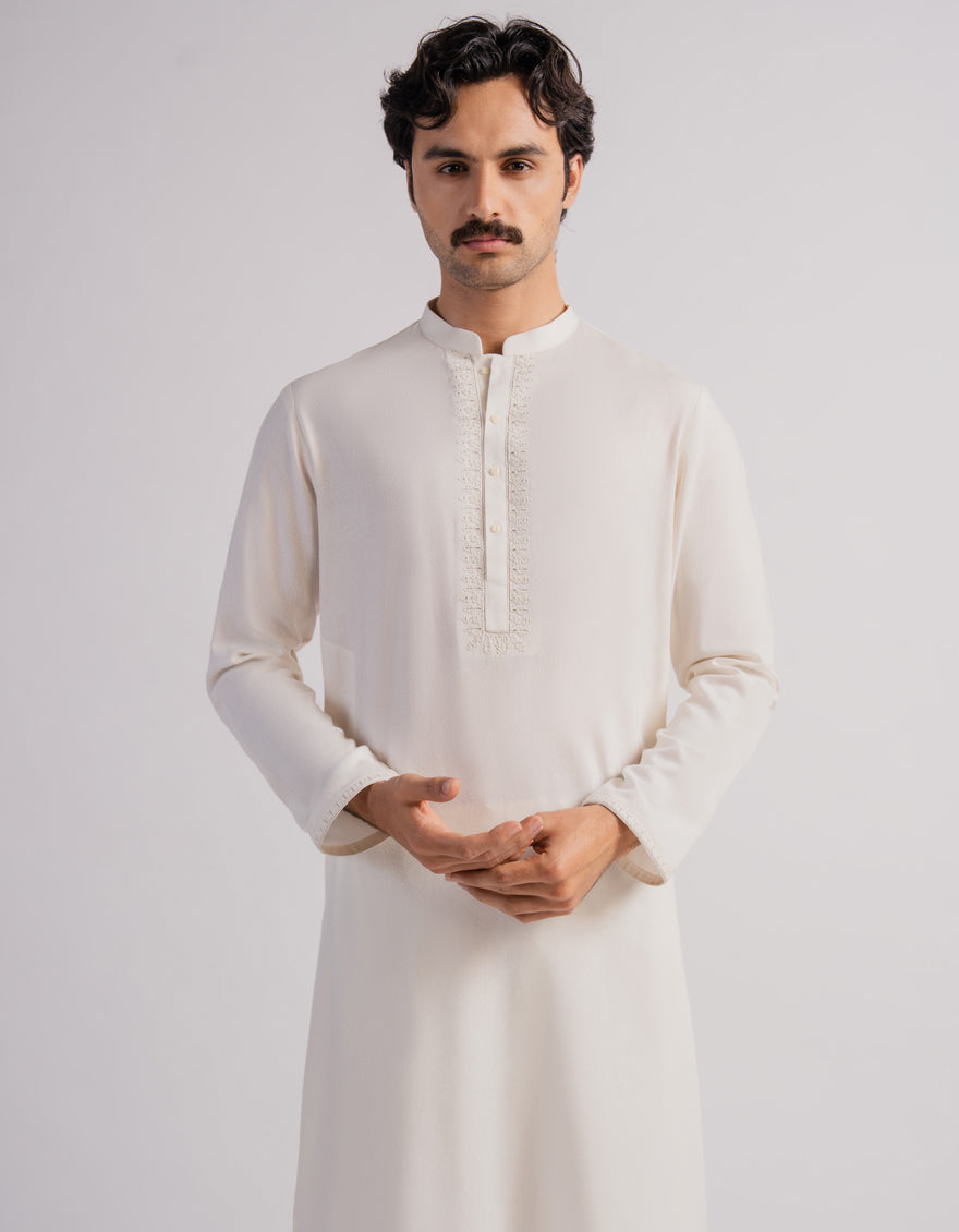 Blended Cream Shalwar Kameez - J. Junaid Jamshed