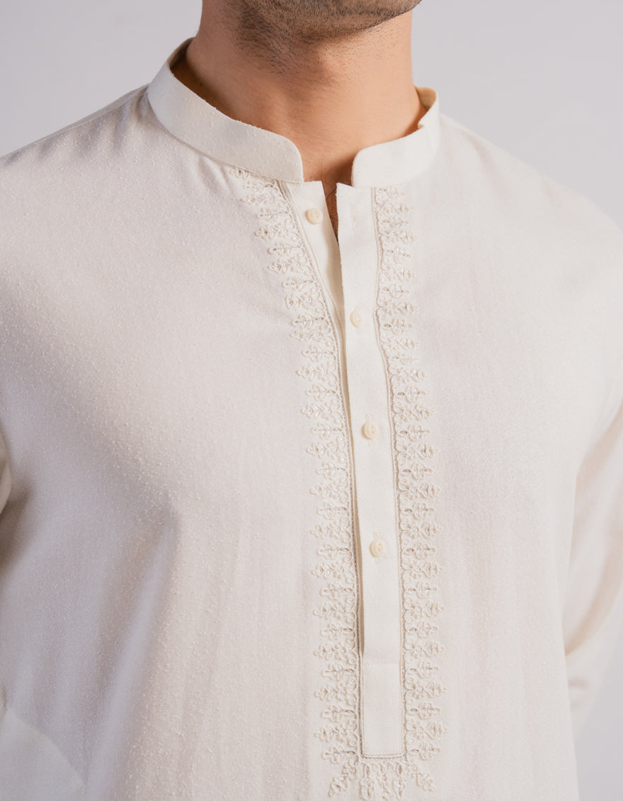 Blended Cream Shalwar Kameez - J. Junaid Jamshed