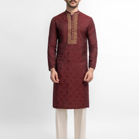 Blended Maroon Special Kurta - J. Junaid Jamshed