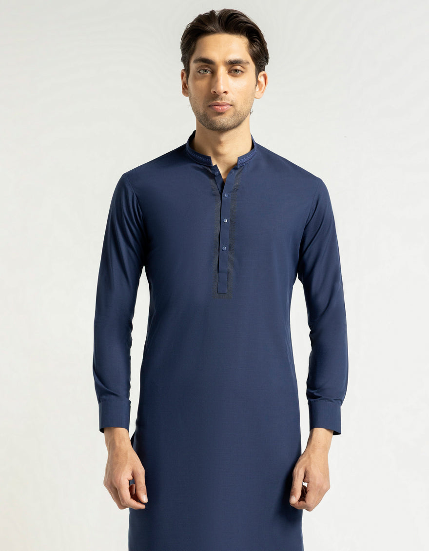 Blended Navy Blue Shalwar Kameez - J. Junaid Jamshed