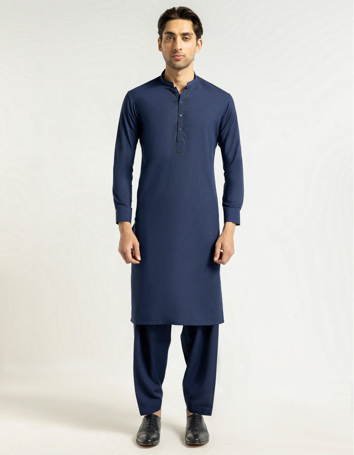 Blended Navy Blue Shalwar Kameez - J. Junaid Jamshed