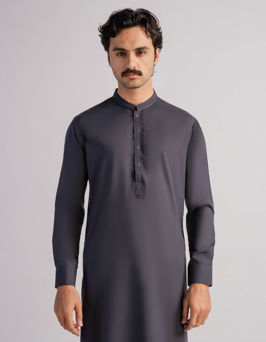 Blended Dark Grey Shalwar Kameez - J. Junaid Jamshed
