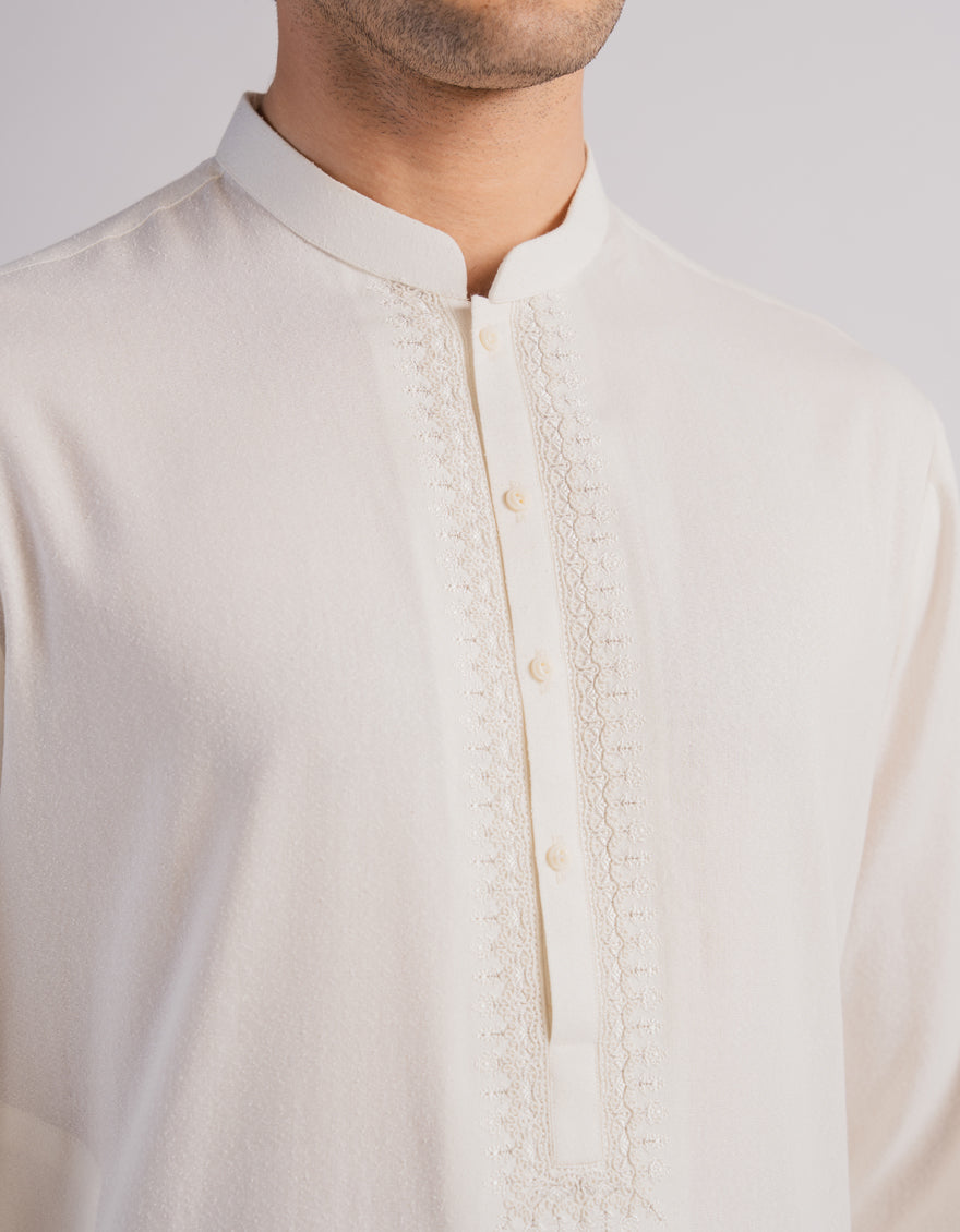 Blended Cream Shalwar Kameez - J. Junaid Jamshed