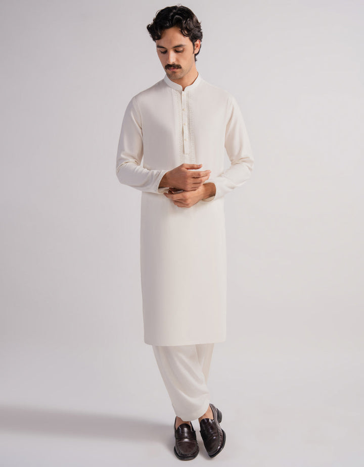 Blended Cream Shalwar Kameez - J. Junaid Jamshed