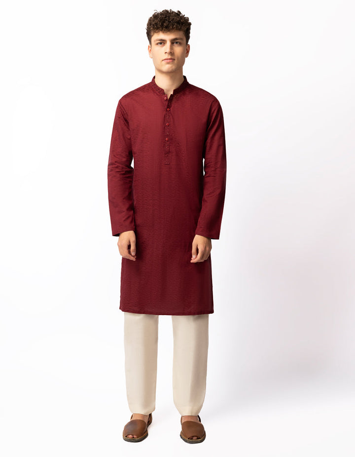 Cotton Maroon Kurta - J. Junaid Jamshed