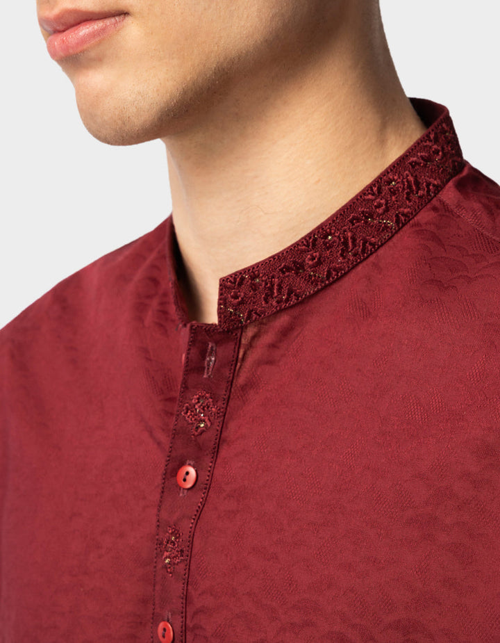 Cotton Maroon Kurta - J. Junaid Jamshed