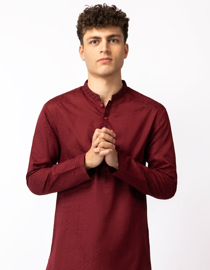 Cotton Maroon Kurta - J. Junaid Jamshed