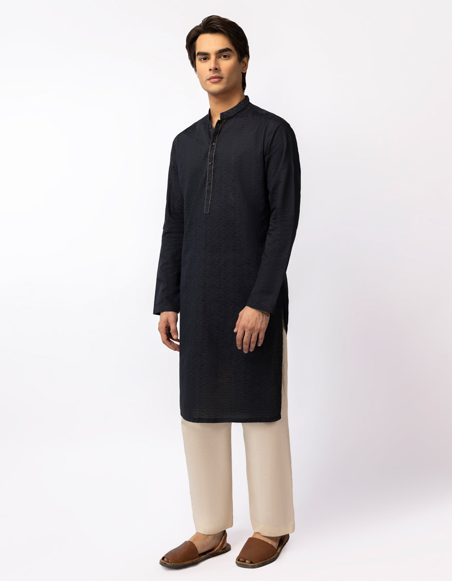 Cotton Charcoal Kurta - J. Junaid Jamshed